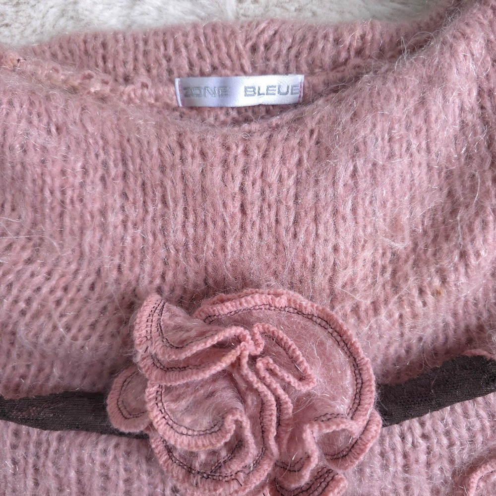 Vintage Zone Bleue Ballet Fairy Rosette Off-Shoulder Ruffle Sweater Tunic Top - Picture 3 of 9
